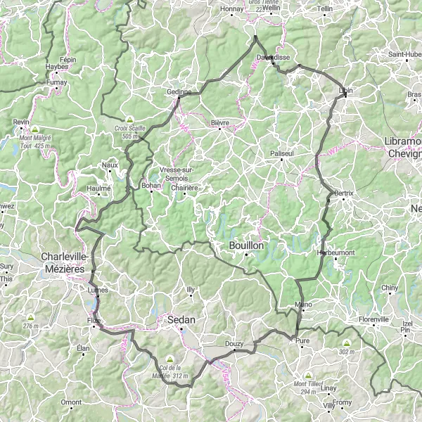 Karten-Miniaturansicht der Radinspiration "Die malerische 162 km lange Straßenradtour von Libin" in Prov. Luxembourg (BE), Belgium. Erstellt vom Tarmacs.app-Routenplaner für Radtouren