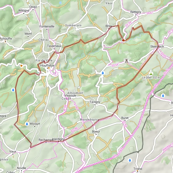 Map miniature of "Limerlé-Hot-Dog" cycling inspiration in Prov. Luxembourg (BE), Belgium. Generated by Tarmacs.app cycling route planner