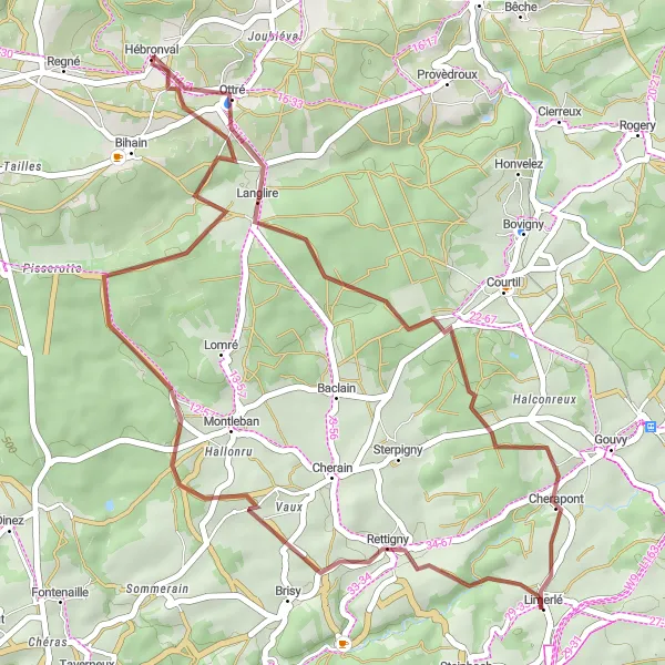 Map miniature of "Rettigny Cycling Route" cycling inspiration in Prov. Luxembourg (BE), Belgium. Generated by Tarmacs.app cycling route planner