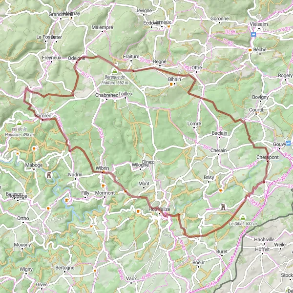 Miniature de la carte de l'inspiration cycliste "Les collines de Limerlé" dans la Prov. Luxembourg (BE), Belgium. Générée par le planificateur d'itinéraire cycliste Tarmacs.app