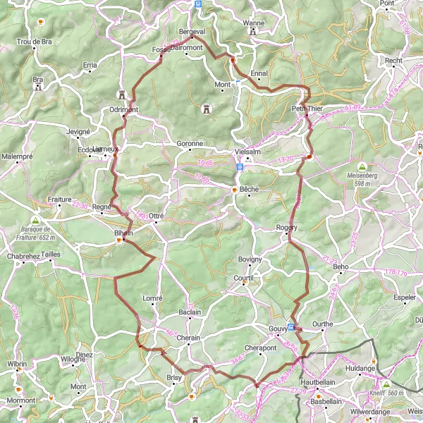 Map miniature of "Ardennes Challenge" cycling inspiration in Prov. Luxembourg (BE), Belgium. Generated by Tarmacs.app cycling route planner