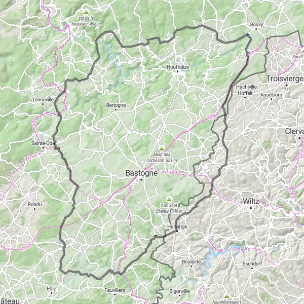 Miniature de la carte de l'inspiration cycliste "Les Montagnes de Luxembourg" dans la Prov. Luxembourg (BE), Belgium. Générée par le planificateur d'itinéraire cycliste Tarmacs.app