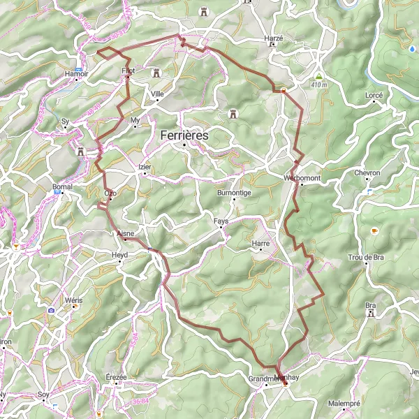 Miniatuurkaart van de fietsinspiratie "Gravelroute rond Manhay" in Prov. Luxembourg (BE), Belgium. Gemaakt door de Tarmacs.app fietsrouteplanner