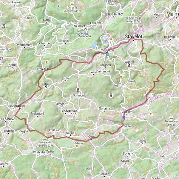 Karten-Miniaturansicht der Radinspiration "Rundfahrt von Manhay über Trou de Bra nach Ottré und Baraque de Fraiture" in Prov. Luxembourg (BE), Belgium. Erstellt vom Tarmacs.app-Routenplaner für Radtouren