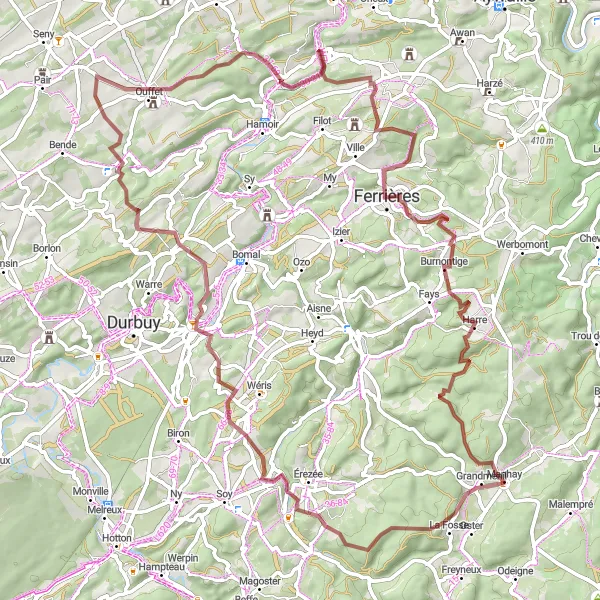 Map miniature of "Hillside Adventure" cycling inspiration in Prov. Luxembourg (BE), Belgium. Generated by Tarmacs.app cycling route planner