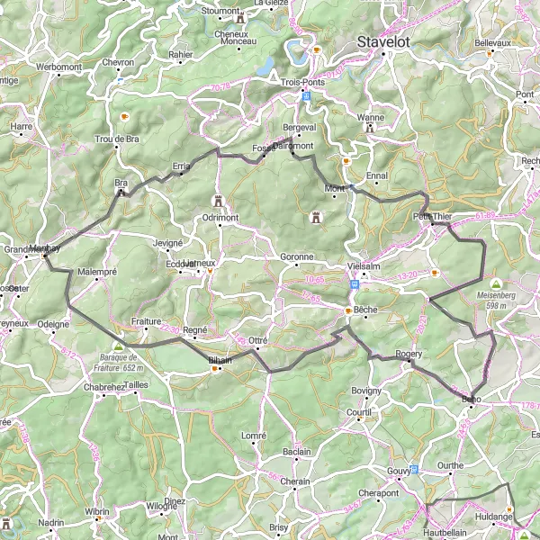 Map miniature of "Manhay Circuit" cycling inspiration in Prov. Luxembourg (BE), Belgium. Generated by Tarmacs.app cycling route planner