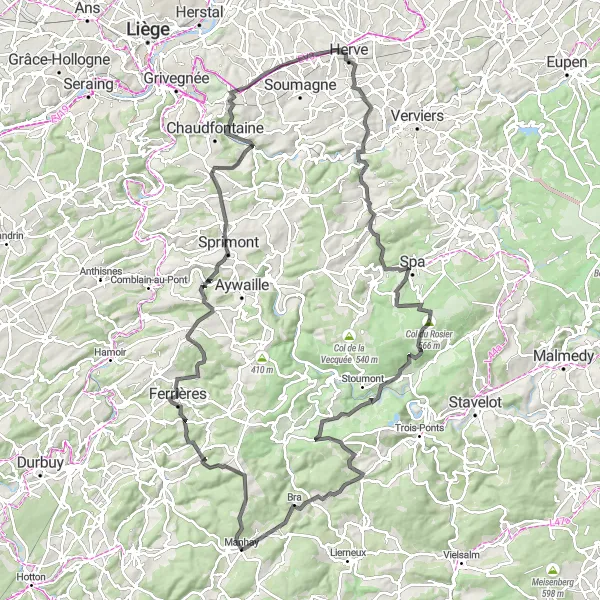 Karten-Miniaturansicht der Radinspiration "Aufstieg zum Col du Rosier" in Prov. Luxembourg (BE), Belgium. Erstellt vom Tarmacs.app-Routenplaner für Radtouren