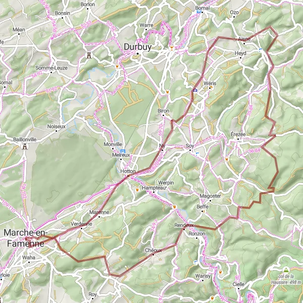 Map miniature of "The Gravel Adventure" cycling inspiration in Prov. Luxembourg (BE), Belgium. Generated by Tarmacs.app cycling route planner