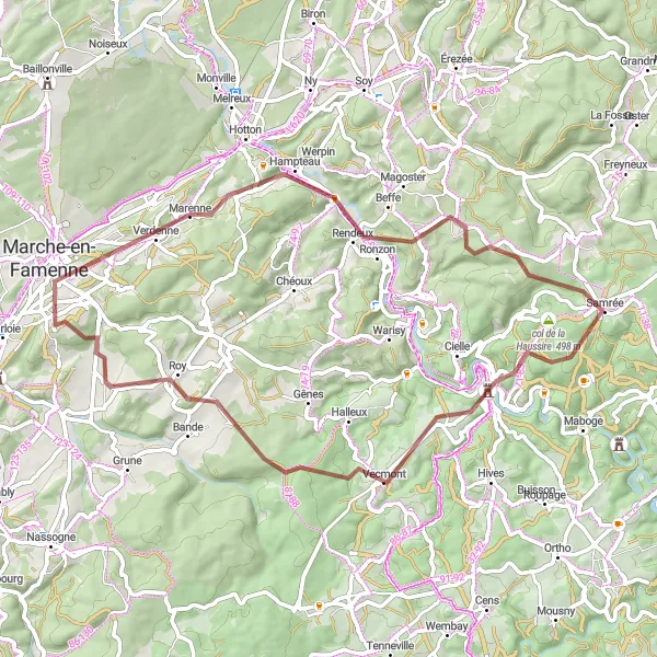 Miniatuurkaart van de fietsinspiratie "Historische kastelen en pittoreske dorpjes" in Prov. Luxembourg (BE), Belgium. Gemaakt door de Tarmacs.app fietsrouteplanner