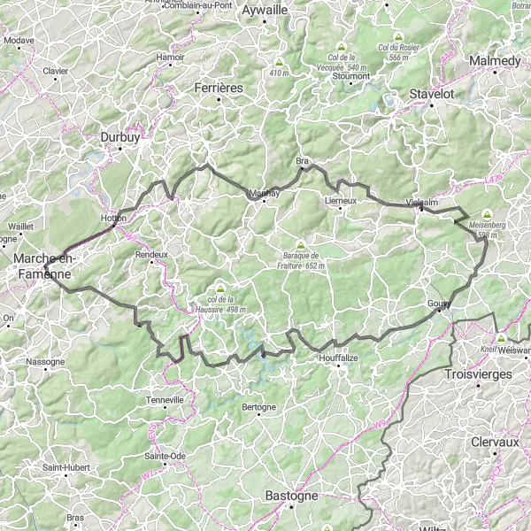 Map miniature of "The Ultimate Road Challenge" cycling inspiration in Prov. Luxembourg (BE), Belgium. Generated by Tarmacs.app cycling route planner