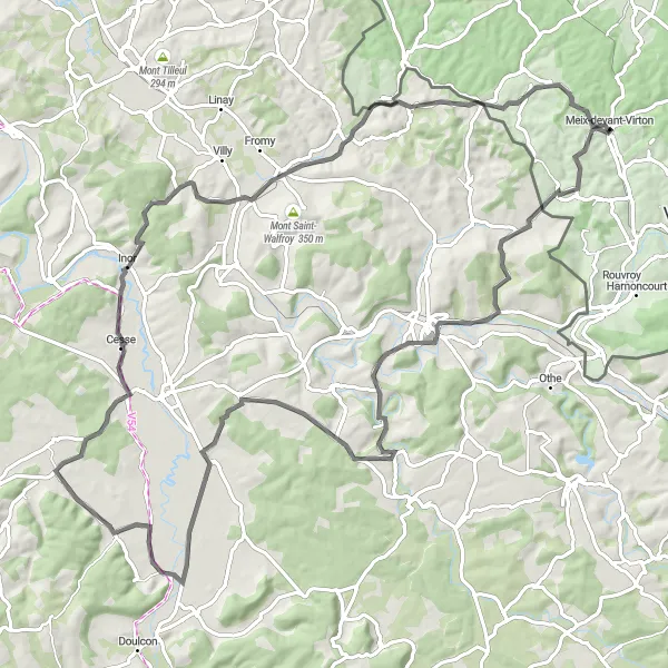 Miniatuurkaart van de fietsinspiratie "Glooiende wegen van Meix-devant-Virton" in Prov. Luxembourg (BE), Belgium. Gemaakt door de Tarmacs.app fietsrouteplanner