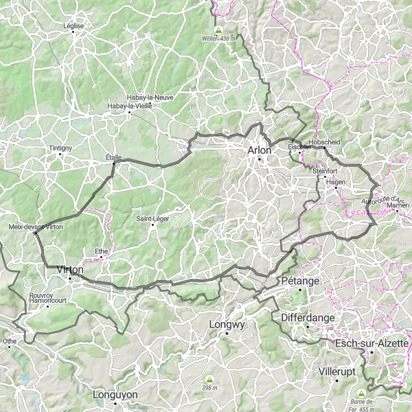 Miniatuurkaart van de fietsinspiratie "Ontdek de natuurlijke schoonheid rond Meix-devant-Virton" in Prov. Luxembourg (BE), Belgium. Gemaakt door de Tarmacs.app fietsrouteplanner