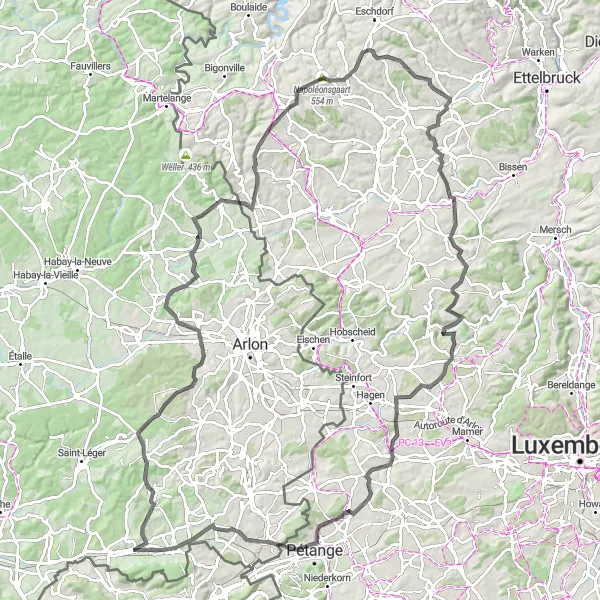 Map miniature of "The Hills and Valleys Tour" cycling inspiration in Prov. Luxembourg (BE), Belgium. Generated by Tarmacs.app cycling route planner