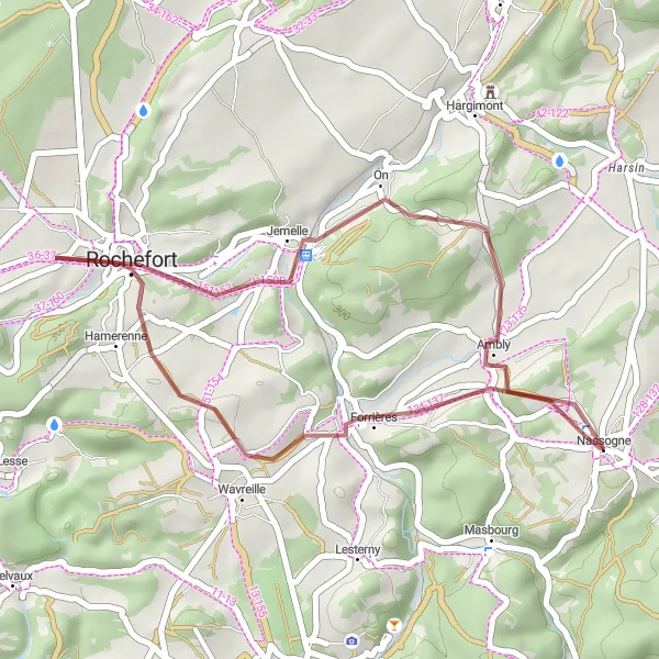 Map miniature of "Discover the Charm of Nassogne" cycling inspiration in Prov. Luxembourg (BE), Belgium. Generated by Tarmacs.app cycling route planner