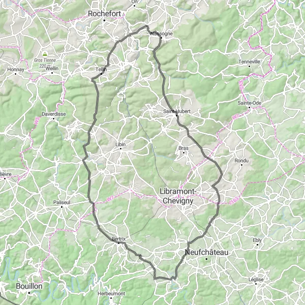 Map miniature of "Road Cycling in Luxembourg" cycling inspiration in Prov. Luxembourg (BE), Belgium. Generated by Tarmacs.app cycling route planner