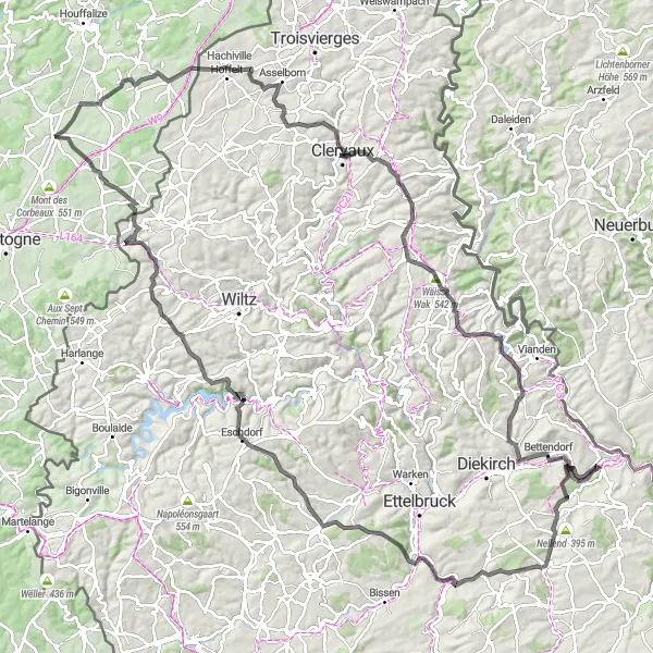 Miniatuurkaart van de fietsinspiratie "Ardennen Route" in Prov. Luxembourg (BE), Belgium. Gemaakt door de Tarmacs.app fietsrouteplanner