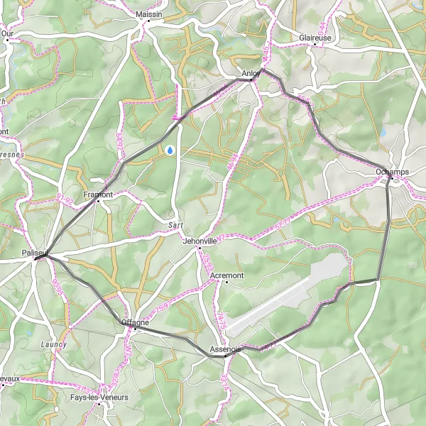 Miniatuurkaart van de fietsinspiratie "Wegfietsen rond Paliseul" in Prov. Luxembourg (BE), Belgium. Gemaakt door de Tarmacs.app fietsrouteplanner