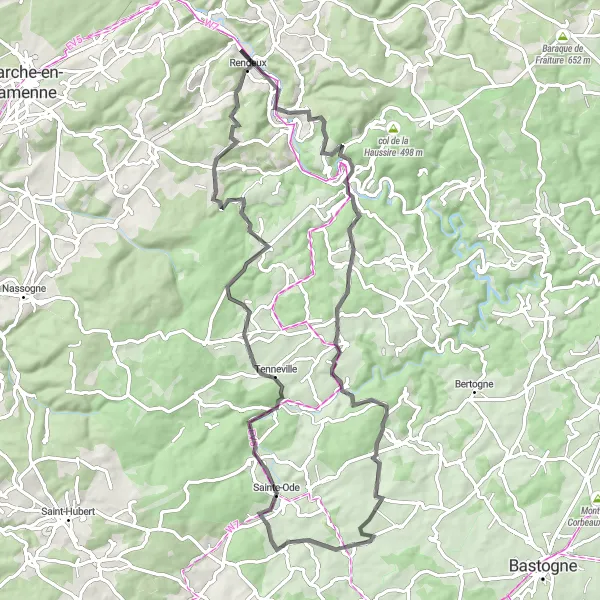 Karten-Miniaturansicht der Radinspiration "Panoramafahrt durch die Ardennen" in Prov. Luxembourg (BE), Belgium. Erstellt vom Tarmacs.app-Routenplaner für Radtouren