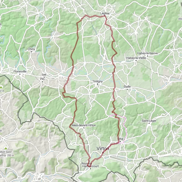 Miniatuurkaart van de fietsinspiratie "Rondrit Rouvroy - Villers-la-Loue - Prouvy - Léglise - Villers-sur-Semois - Harnoncourt" in Prov. Luxembourg (BE), Belgium. Gemaakt door de Tarmacs.app fietsrouteplanner