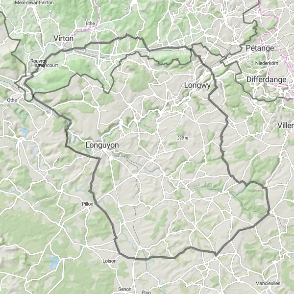 Miniatuurkaart van de fietsinspiratie "Rondrit van Rouvroy naar Gomery en terug" in Prov. Luxembourg (BE), Belgium. Gemaakt door de Tarmacs.app fietsrouteplanner