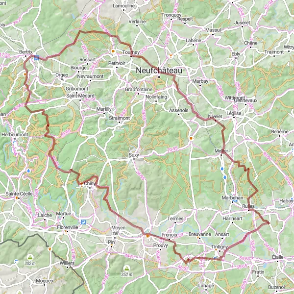 Map miniature of "Chiny Adventure" cycling inspiration in Prov. Luxembourg (BE), Belgium. Generated by Tarmacs.app cycling route planner