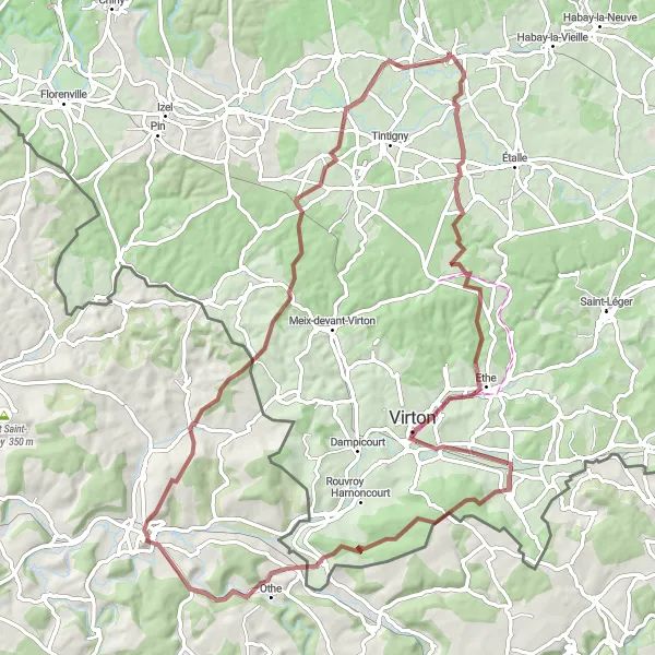 Map miniature of "Rulles - Virton - Torgny - Avioth - Breuvanne" cycling inspiration in Prov. Luxembourg (BE), Belgium. Generated by Tarmacs.app cycling route planner