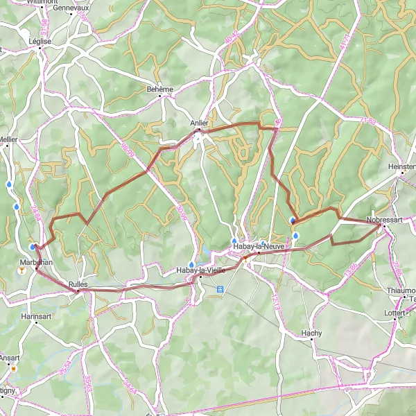 Karten-Miniaturansicht der Radinspiration "Ruhige Schotterstraßen in der Natur" in Prov. Luxembourg (BE), Belgium. Erstellt vom Tarmacs.app-Routenplaner für Radtouren