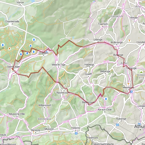 Map miniature of "Off-Grid Gravel Adventure near Saint-Léger" cycling inspiration in Prov. Luxembourg (BE), Belgium. Generated by Tarmacs.app cycling route planner