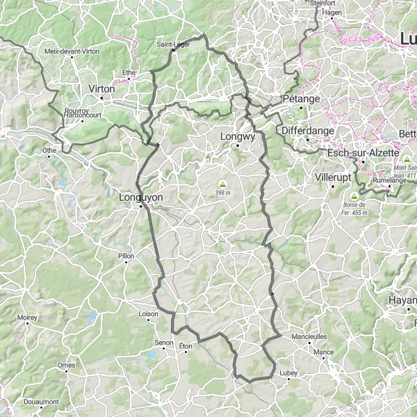 Karten-Miniaturansicht der Radinspiration "Entdeckungstour um Saint-Léger" in Prov. Luxembourg (BE), Belgium. Erstellt vom Tarmacs.app-Routenplaner für Radtouren