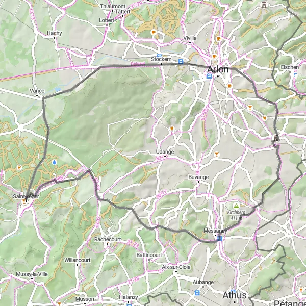 Map miniature of "Picturesque Ride Through Luxembourg Villages" cycling inspiration in Prov. Luxembourg (BE), Belgium. Generated by Tarmacs.app cycling route planner