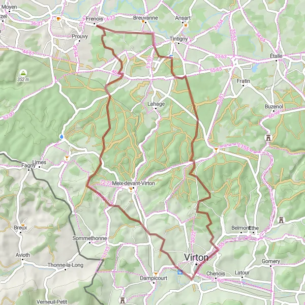 Miniature de la carte de l'inspiration cycliste "Les collines de Gaume" dans la Prov. Luxembourg (BE), Belgium. Générée par le planificateur d'itinéraire cycliste Tarmacs.app