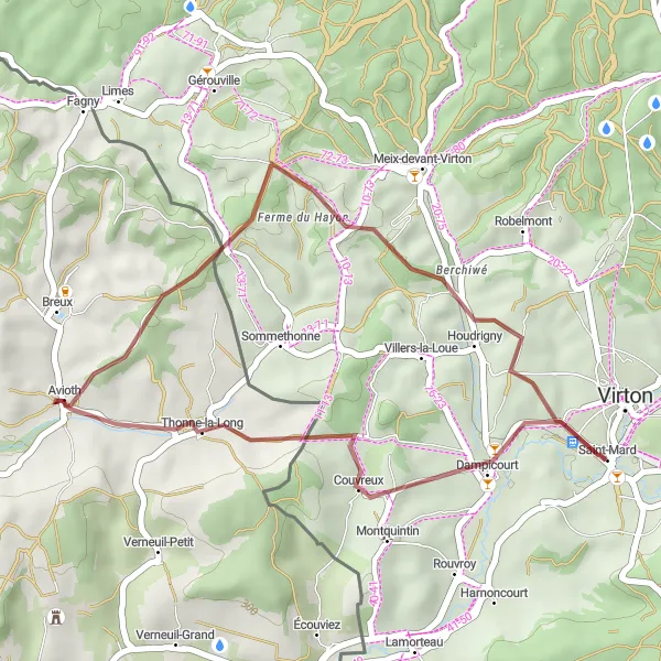 Map miniature of "Thrilling Gravel Expedition from Saint-Mard to Berchiwé" cycling inspiration in Prov. Luxembourg (BE), Belgium. Generated by Tarmacs.app cycling route planner