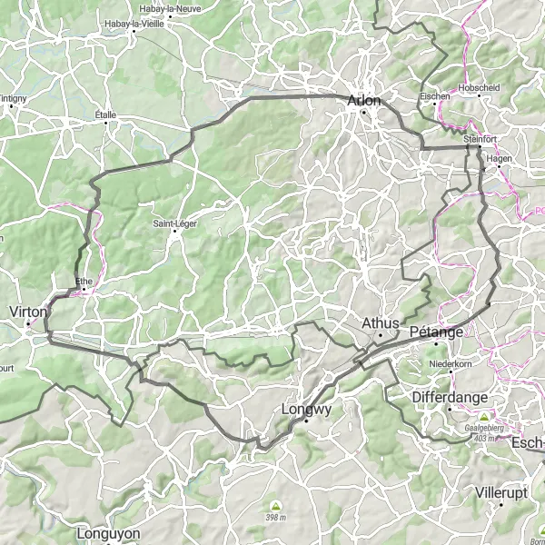 Map miniature of "The Historic Landmarks Road Cycling Route" cycling inspiration in Prov. Luxembourg (BE), Belgium. Generated by Tarmacs.app cycling route planner