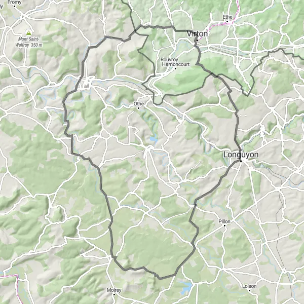 Map miniature of "The Verdant Valleys Road Cycling Route" cycling inspiration in Prov. Luxembourg (BE), Belgium. Generated by Tarmacs.app cycling route planner