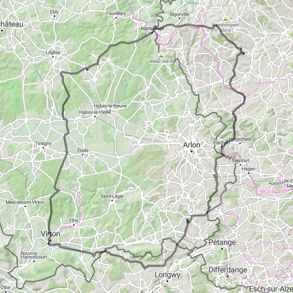 Miniature de la carte de l'inspiration cycliste "Parcours Virton-Martelange" dans la Prov. Luxembourg (BE), Belgium. Générée par le planificateur d'itinéraire cycliste Tarmacs.app