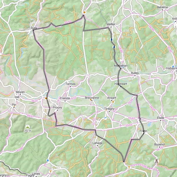 Map miniature of "Ardennees Adventure" cycling inspiration in Prov. Luxembourg (BE), Belgium. Generated by Tarmacs.app cycling route planner