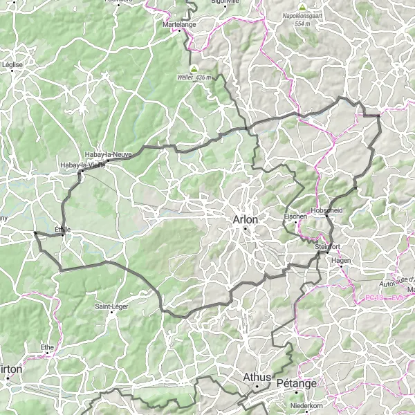 Map miniature of "Challenging Road Loop" cycling inspiration in Prov. Luxembourg (BE), Belgium. Generated by Tarmacs.app cycling route planner