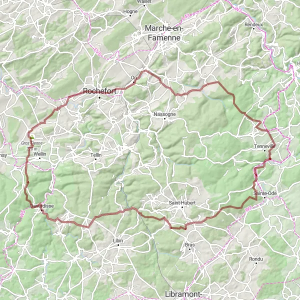 Map miniature of "Gravel Adventure to Journal" cycling inspiration in Prov. Luxembourg (BE), Belgium. Generated by Tarmacs.app cycling route planner