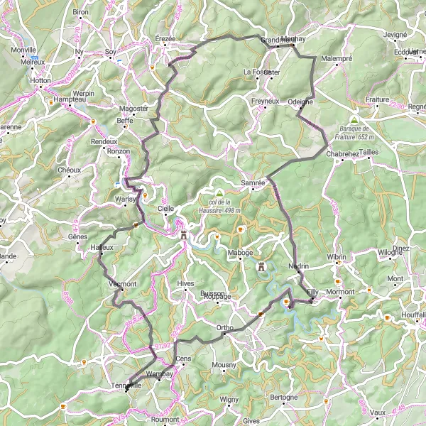 Map miniature of "The Ronchamps Road Adventure" cycling inspiration in Prov. Luxembourg (BE), Belgium. Generated by Tarmacs.app cycling route planner