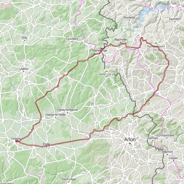 Miniatuurkaart van de fietsinspiratie "Gravel route vanuit Tintigny" in Prov. Luxembourg (BE), Belgium. Gemaakt door de Tarmacs.app fietsrouteplanner