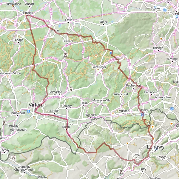 Map miniature of "Gravel Ride to Villers-la-Chèvre" cycling inspiration in Prov. Luxembourg (BE), Belgium. Generated by Tarmacs.app cycling route planner