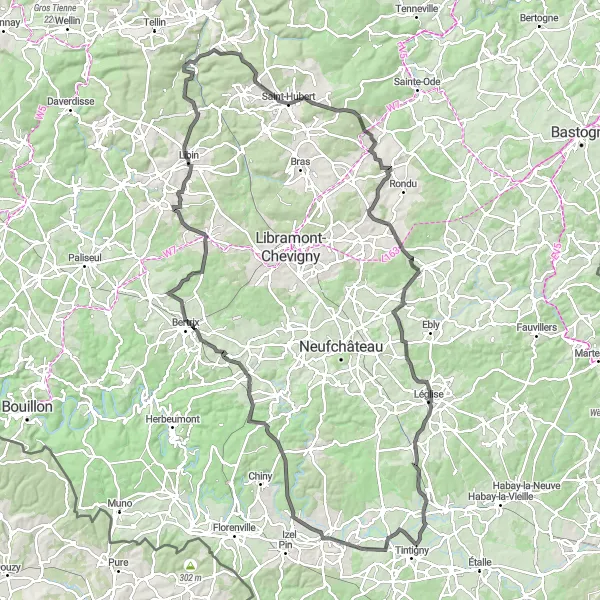 Map miniature of "Jamoigne Adventure" cycling inspiration in Prov. Luxembourg (BE), Belgium. Generated by Tarmacs.app cycling route planner