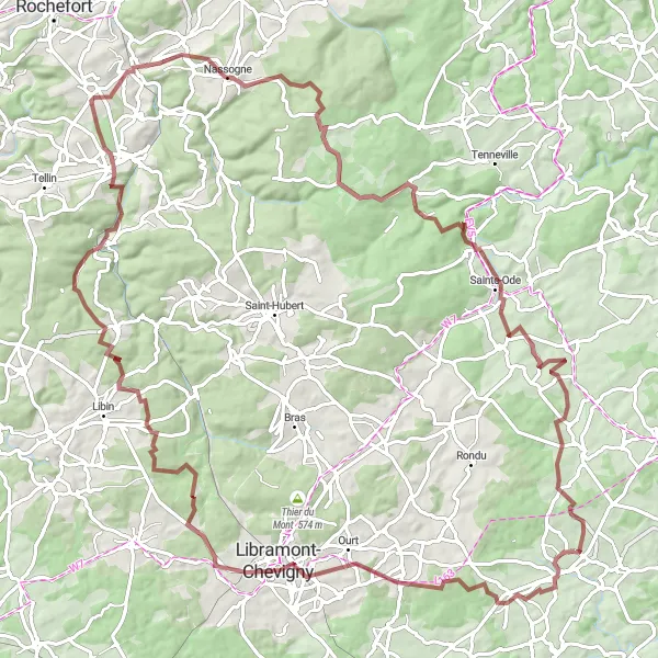 Map miniature of "Libramont Gravel Adventure" cycling inspiration in Prov. Luxembourg (BE), Belgium. Generated by Tarmacs.app cycling route planner