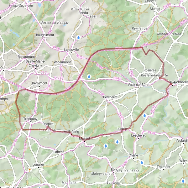 Miniatuurkaart van de fietsinspiratie "Avontuurlijke gravelrit door de natuur" in Prov. Luxembourg (BE), Belgium. Gemaakt door de Tarmacs.app fietsrouteplanner