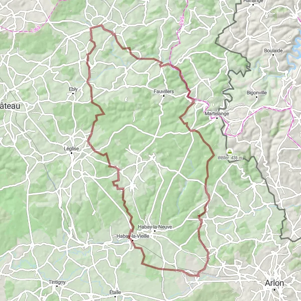 Map miniature of "Vaux-sur-Sûre Gravel Adventure" cycling inspiration in Prov. Luxembourg (BE), Belgium. Generated by Tarmacs.app cycling route planner