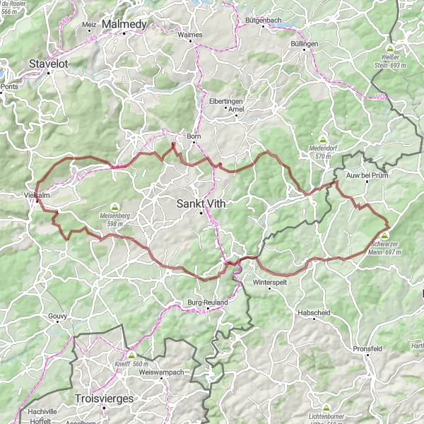 Map miniature of "Salm Gravel Adventure" cycling inspiration in Prov. Luxembourg (BE), Belgium. Generated by Tarmacs.app cycling route planner