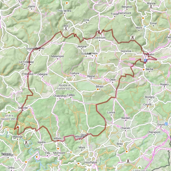 Miniatuurkaart van de fietsinspiratie "Gravelroute naar het Kasteel van de Graven van Salm" in Prov. Luxembourg (BE), Belgium. Gemaakt door de Tarmacs.app fietsrouteplanner