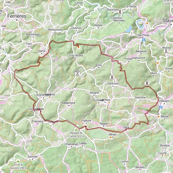 Karten-Miniaturansicht der Radinspiration "Natur und Geschichte entlang der Route" in Prov. Luxembourg (BE), Belgium. Erstellt vom Tarmacs.app-Routenplaner für Radtouren