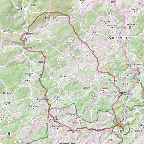 Miniatuurkaart van de fietsinspiratie "Gravelroute rond Vielsalm" in Prov. Luxembourg (BE), Belgium. Gemaakt door de Tarmacs.app fietsrouteplanner