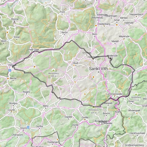 Karten-Miniaturansicht der Radinspiration "Rundtour durch die malerische Landschaft der Ardennen" in Prov. Luxembourg (BE), Belgium. Erstellt vom Tarmacs.app-Routenplaner für Radtouren